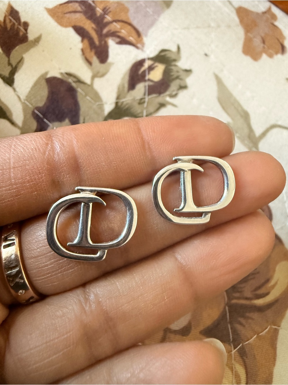 Silver-tone Interlocking 'CD' Logo Stud Earrings - Designer Inspired